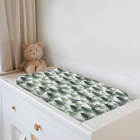 ZoUbqchY 32''16'' Watercolor Green Pine Trees Baby Changing Pad Covers for Boy Girl Gender Neutral Trees Fitted Change