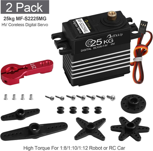 Beffkkip 2Pack 25KG 25T 180 Digital Servo Motor High Torque RC Servo Full Metal Gear Waterproof with Servo Arm for RC