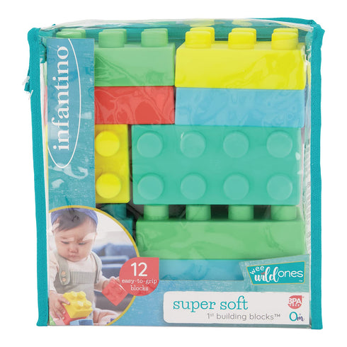 Infantino Super Soft Building Blocks, Easy-to-Hold for Babies & Toddlers, BPA-Free, 12-Piece Multi-Colored Set