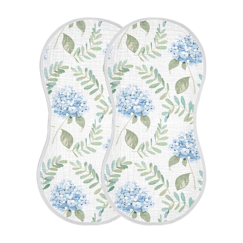 KICPOAY Muslin Baby Burp Cloths, Blue Floral Hydrangeas with Leaves Baby Bibs Rags