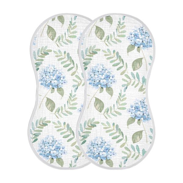 KICPOAY Muslin Baby Burp Cloths, Blue Floral Hydrangeas with Leaves Baby Bibs Rags