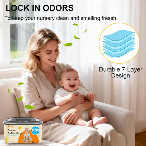 1080 Pack 2 Jumbo Square Diaper Bags Refill Compatible with Diaper Genie Classic/Compact/Select Pails, Holds up
