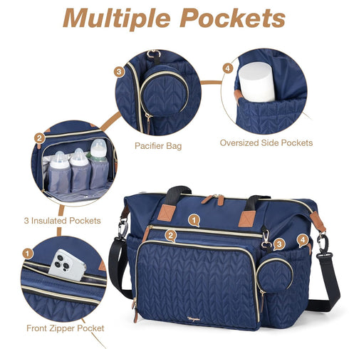 Diaper Bag Tote, Large Baby Diaper Bags Waterproof, Hospital Bag for Labor Delivery with Pacifier Case, Changing Pad
