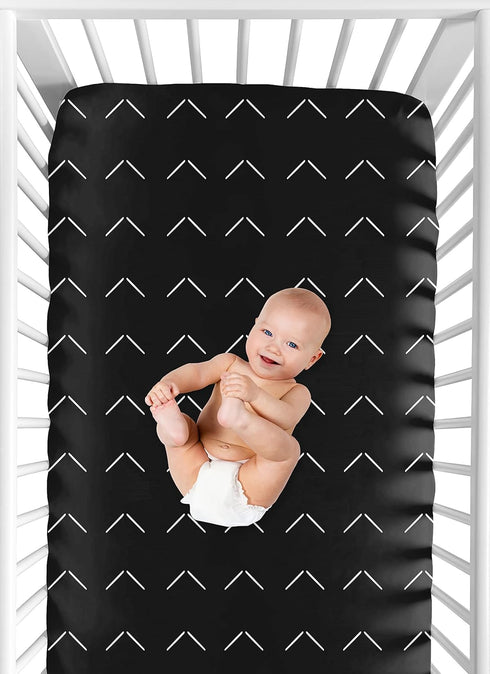 Sweet Jojo Designs Fitted Baby Crib Sheets (Black and White Boho Arrow) for Boys or Girls, Infant Nursery, Toddler Room