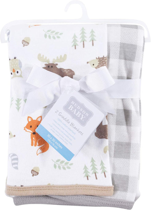 Set, Hudson Baby Unisex Cotton Swaddle Blankets Woodland Design, One Size