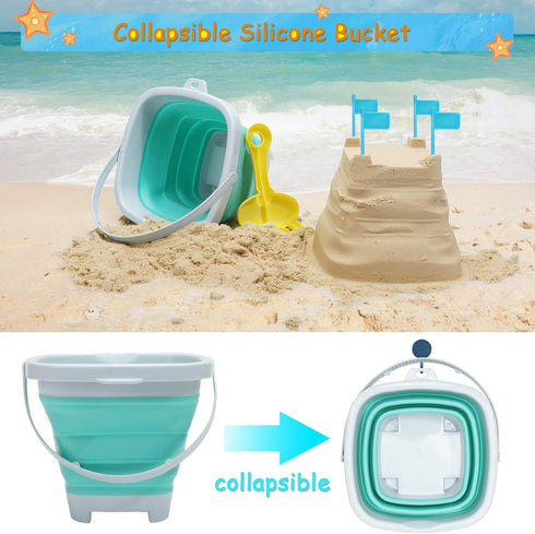Set RACPNEL Beach Toys Sand for Kids, Collapsible Bucket and Shovels with Mesh Bag, Molds, Flags, Sandbox Kids