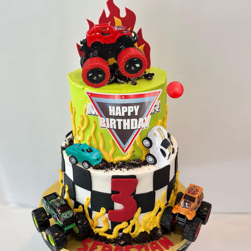 DRWATE 20 1) PCS Truck Cake Toppers Truck Cake Decorations Hot Red Ball Race Car Flame Blaze Wheel Cake Toppers