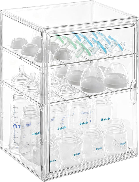 ERTIUANIO Baby Bottle Organizer 3 Tier Acrylic Bottle Storage Organizer Container, Clear Plastic