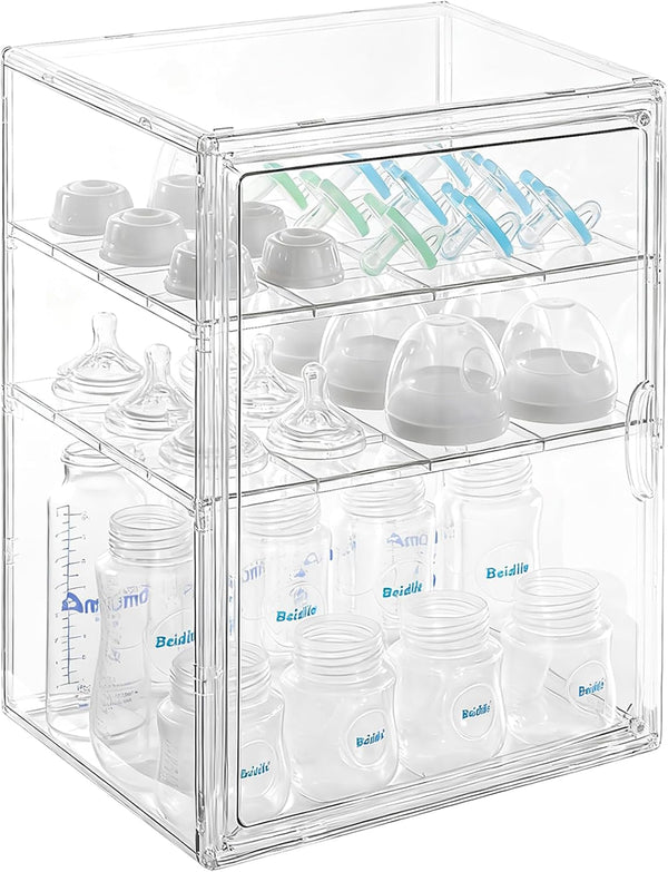 ERTIUANIO Baby Bottle Organizer 3 Tier Acrylic Bottle Storage Organizer Container, Clear Plastic