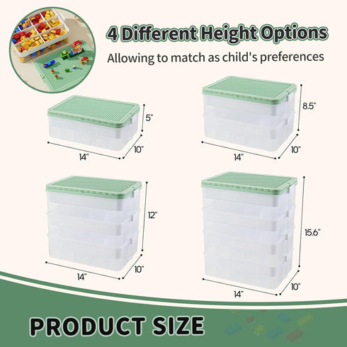 2 joyingbaby Toys Storage Organizer Bins for Lego Stackable Toys Organizer Lego Building Block Storage (Green, layers)