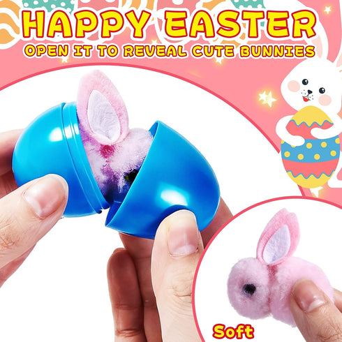QXCMFNI 30 Pack Prefilled Easter Eggs with Plush Bunnies,Pre Filled Easter Eggs with Stuffed Toys Inside,Easter Basket