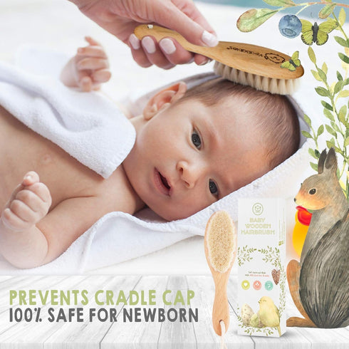 Set Baby Hair Brush & Bamboo Viscose Baby Washcloth for Newborn - Baby Bath Grooming Essential - Suitable for Delicate