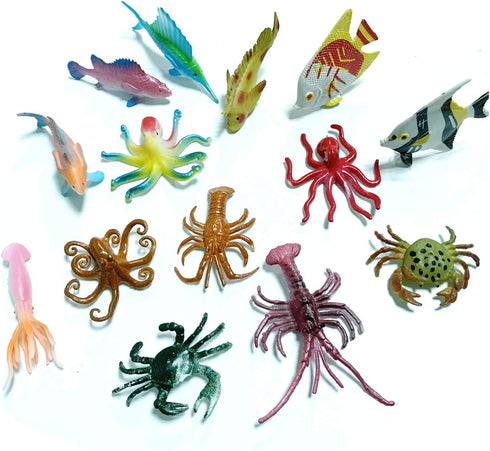 50 Pack Assorted Mini Vinyl Plastic Ocean Sea Animal Figures Toy Set, Realistic Under The Sea Life Figures