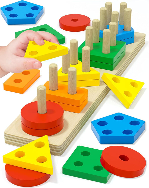 Montessori Toys for 1-3 Year Olds - Wooden Learning Puzzles Shape Sorter Toys for Toddlers Birthday Gifts