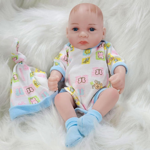 Reborn Baby Boy Doll, 10 Inch Anatomically Correct Realistic Silicone Vinyl Baby Doll Gift Set for Kids 3+