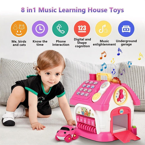 8-in-1 1-3 Montessori Bilingual Musical Activity House | EN/ES Learning Toy with Volume Control & Travel Handle |
