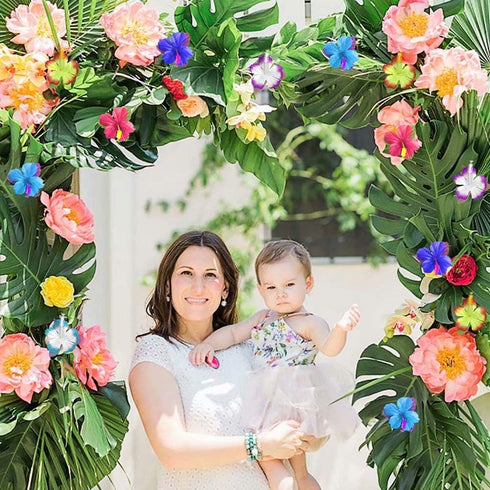 60Pcs Tropical Party Decorations, Artificial Palm Leaves & Hibiscus Flowers for Hawaiian Luau, Jungle Beach Theme
