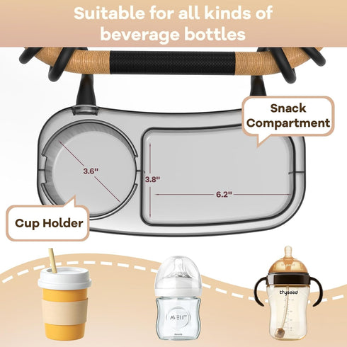 Upgraded Universal Stroller Snack Tray, Cup Holder Stroller Tray with Silicone Flexible Arms Grip, Stroller Tray