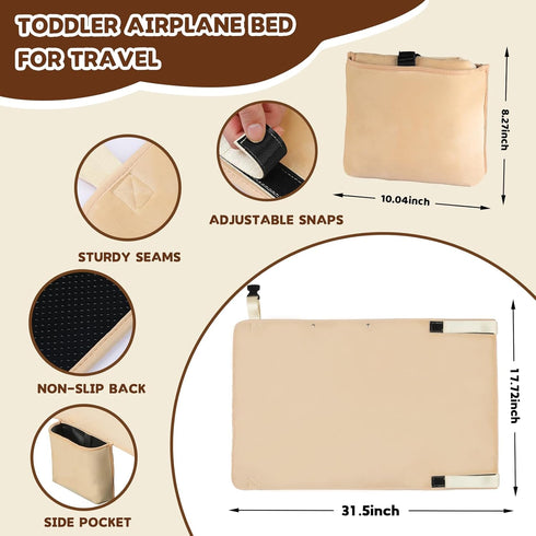 TrekBabe Toddler Airplane Bed, Airplane Seat Extender for Kids, Baby Travel Essentials, Beige