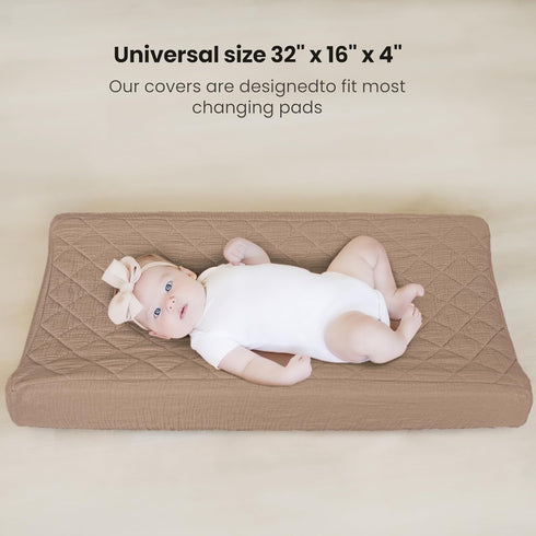 2 Pack, Konssy Waterproof Muslin Changing Pad Cover Quilted Cotton Fitted Diaper Changing Table Cover, Soft Changing