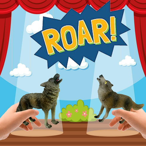 Gemini&Genius Howling Wolf Animal Toys - Family Playset with Realistic Gray Wolf Toy Figurines, Ages 3+ (4 Pcs)