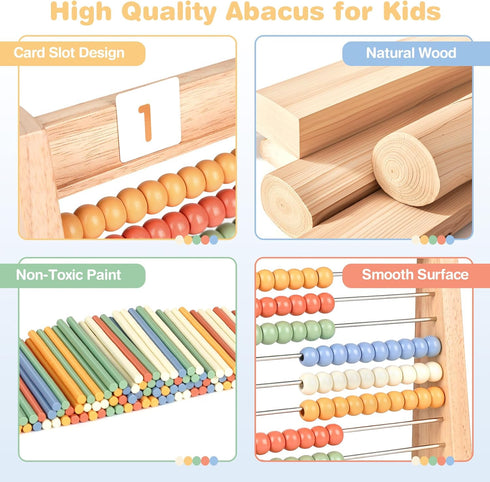 100 Counting 112 Counting Abacus for Kids Math - Wooden Abacus with Sticks and Math Cards, Toys for Preschool Learning