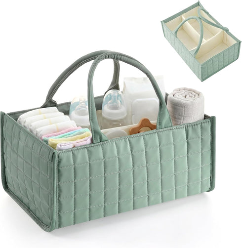 Huhumy Checkered Baby Diaper Caddy, Puffy Nursery Storage Organizer for Diapers & Babies