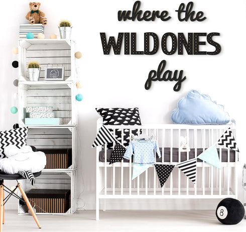 11 Pcs(23 Inch,Black) Beeveer Where the Wild Ones Play Nursery Sign Wooden Playroom Wall Decor Playroom Decoration Word