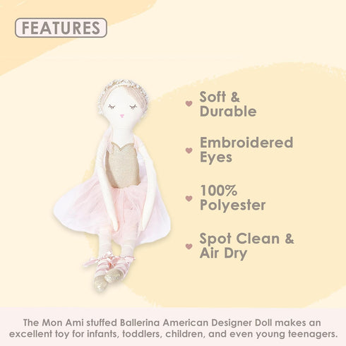 MON AMI Ballerina Stuffed Doll - 22” Plush Doll for Girls, Toy or Room Decor, Great Gift for Kids