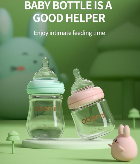3 Pack Glass Baby Bottles, Anti-Colic Breastfeeding Bottles with Natural Response Nipples, Wide Neck Slow Flow, BPA Free