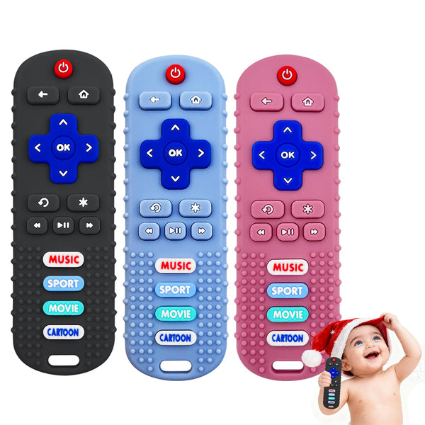 3 Pack Remote Control Shape Silicone Teethers for Babies Chew Toys, Teething