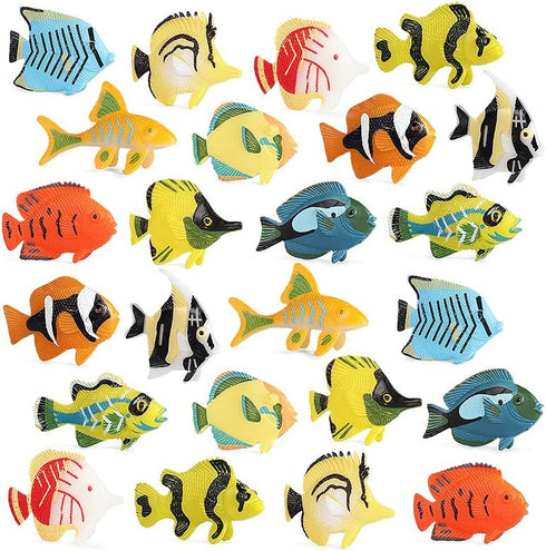 RCOMG 24PCS Tropical Fish Toys Set, Plastic Sea Creatures Figurines, Educational Ocean Animal Figures for Kids Party