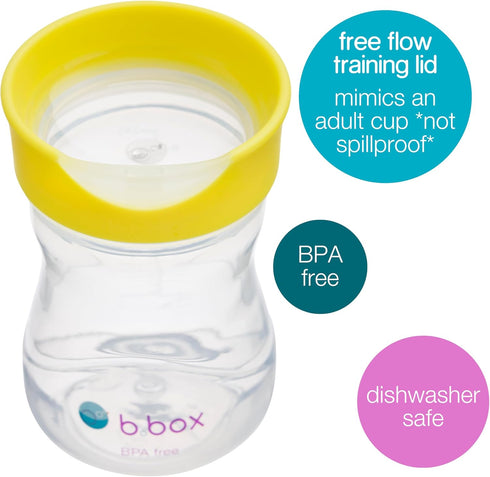 b.box Toddler Training Cup, Free Flow Opening, BPA Free, Dishwasher Safe, Ages 12+ Months, Lemon, 8oz