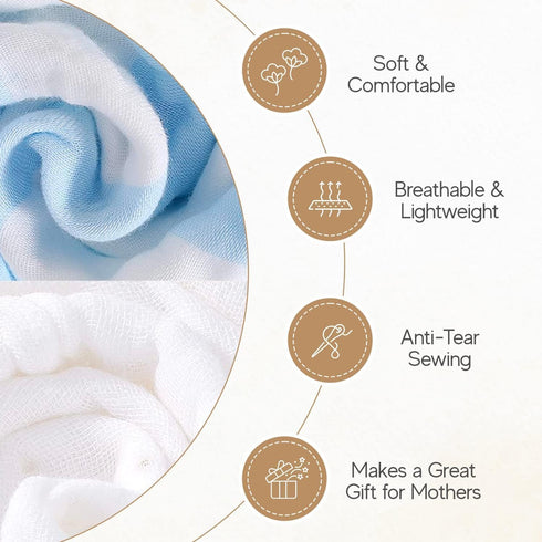 Set 100% 5-Piece Set (2 3 6 Muslin Baby Bath Towel - Organic Cotton Large Towels & Washcloths), Layer Absorbent Gauze