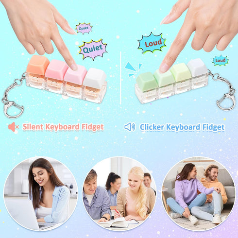 2PCS Keyboard Fidget Toy, Fidget Keyboard Keychain Keyboard Clicker Fidget Silent Loud Clicker Fidgets for Adults
