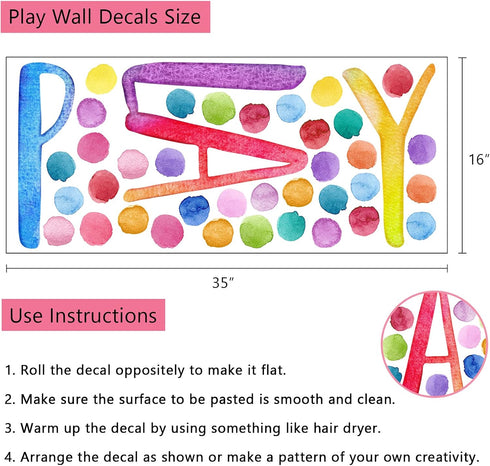 Yovkky Kids Playroom Polka Dots Wall Decals Stickers, Watercolor Play Sign Peel and Stick Neutral Nursery Preschool