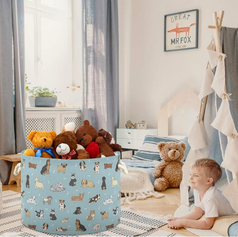 visesunny Collapsible Large Capacity Dog Cartoon Animal Clothes Toy Storage Hamper with Durable Cotton Handles