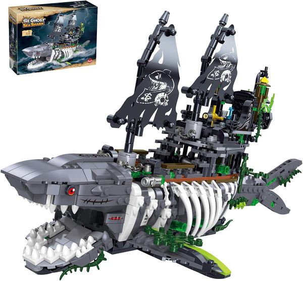 HJPLPXH Mechanical Shark Ship Building Blocks Set, The Ghost Sea Shark Pirate Ship