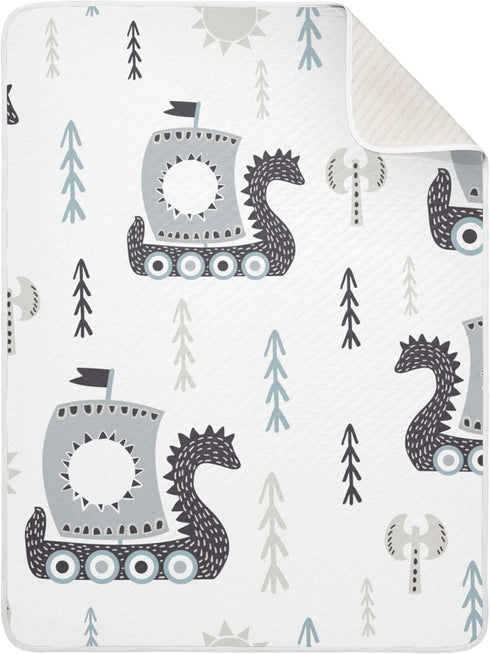 Qilmy Viking Ships Baby Blanket for Boys Girls, Soft Cotton Cozy Warm Nursery Receiving Swaddle Blanket, 30 x 40 Inch