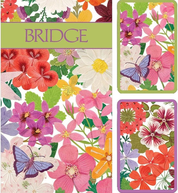 Caspari Halsted Floral Large Type Bridge Gift Set - 2 Playing Card Decks & 2 Score Pads