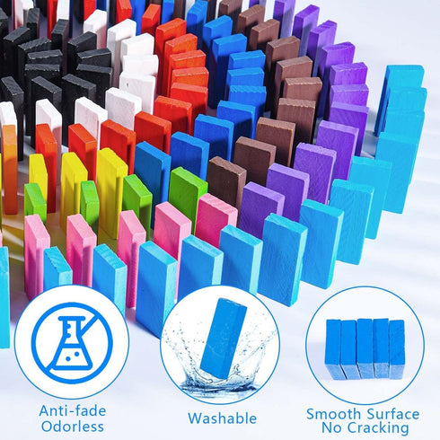 OBTANIM 600 Pcs Colorful Wooden Domino Blocks Set, Bulk Building Racing Stacking Games for Kids Birthday Party Favors