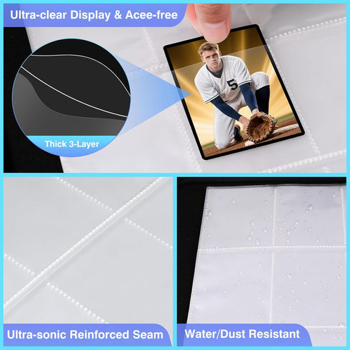360 9 3 (20 Pack) Pockets Binder Card Sleeves Double-Sided Pocket Trading Card Pages for Ring Binder, Clear Plastic