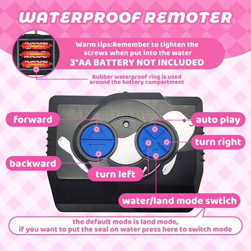 2.4Ghz 3-12, Swimming QUN XING Amphibious Remote Control Seal - Rechargeable Pool & Land Toy for Kids Ages Waterproof