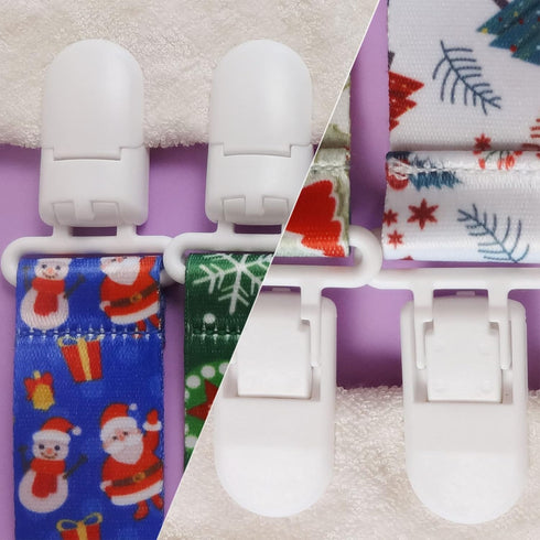 Christmas Pacifier Clips, 6 Pack Binkie Paci Holder for Most Pacifiers, Teethers & Toys, Xmas Gift (Snowman, Snowflake)