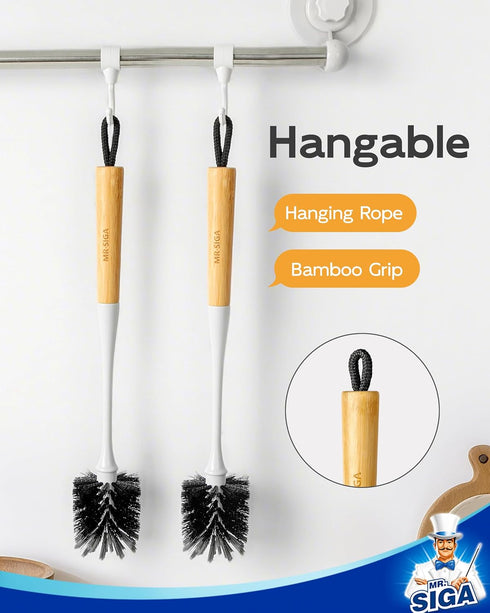 2 Pack MR.SIGA Water Bottle Brush, Long Handle Bottle Brush for Water Glasses, Baby Bottles, Sports Bottles Cleaning