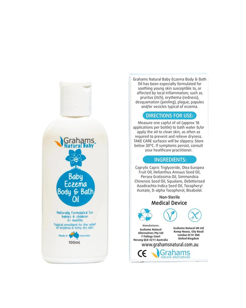 0+ 12 (1 100ml) Grahams Natural Baby Eczema Body and Bath Oil - Treat Eczema & Cradle Cap, Relief for Itchy, Dry Skin