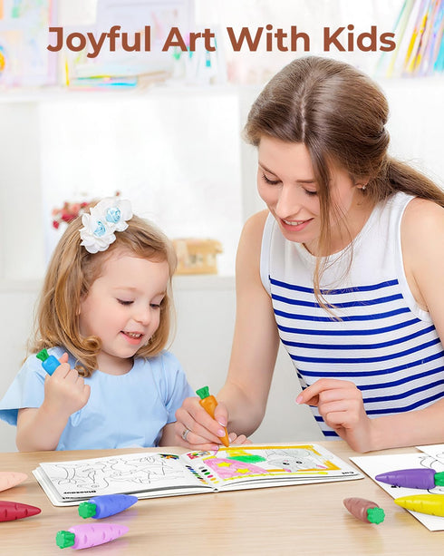 12 1-3 30-Page 120 JUPITEARTH Carrot Crayons for Kids Colors, Non Toxic Beeswax Crayons for Toddlers with Coloring Book