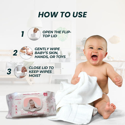 Generic 3X 80 Baby Ultra-soft, Water-based, thicker and softer Wipes, Plain