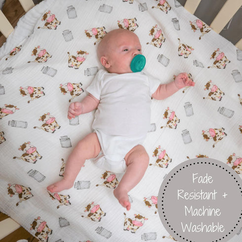Swaddle Blanket | 100% Muslin Cotton | Gender Neutral Newborn and Baby Nursery Essentials, Registry | Cow Print