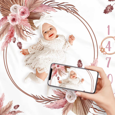 40" 50" Floral Boho Baby Monthly Milestone Blanket Little Girl Bohemian Photo Prop Blanket Personalized Bliss Baby